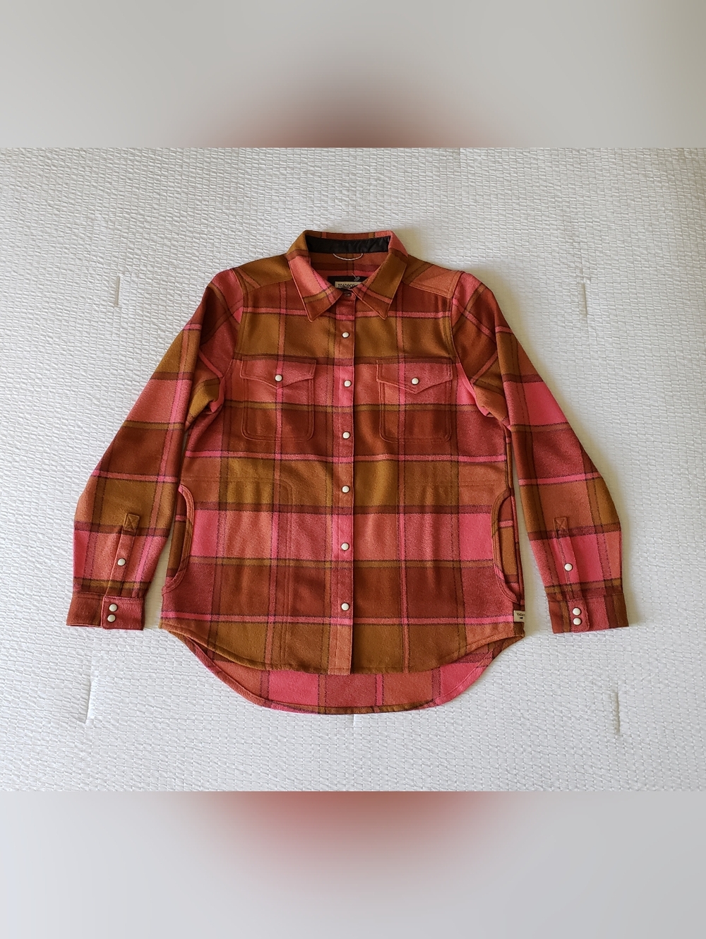TOAD&CO. Women's Folk Yeah Shirt Jacket w/ Pearl Buttons (M) Pink/Brown